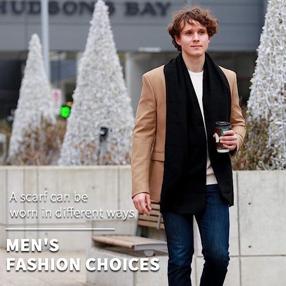 New Men Winter Scarf Soft Warm Long Cashmere Feel Scarves - Picture 4 of 6